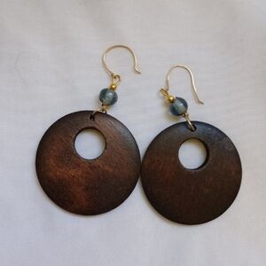 Elegant Wooden and Gold Earrings Gift Casual Everyday Unique Funky Boho Chic